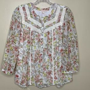 SKIES ARE BLUE Blouse Floral Lace Trim Ethereal Fairy Cottagecore Prairie Small